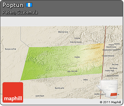 Physical 3D Map of Poptun, shaded relief outside