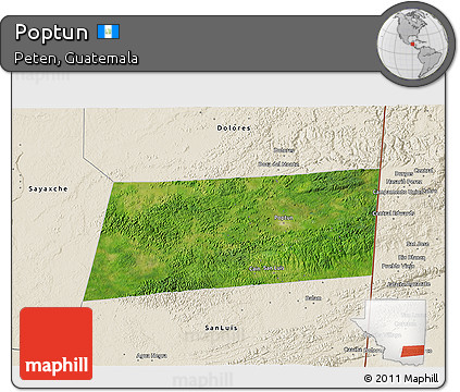 Satellite 3D Map of Poptun, shaded relief outside