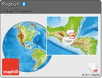 Physical Location Map of Poptun, highlighted country