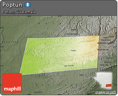 Physical Map of Poptun, darken, semi-desaturated