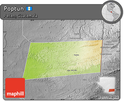 Physical Map of Poptun, desaturated