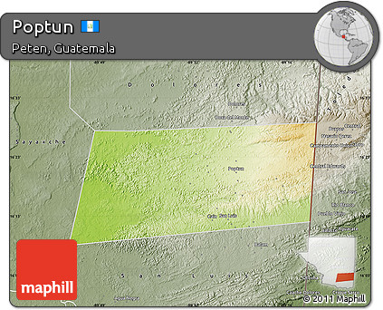 Physical Map of Poptun, semi-desaturated
