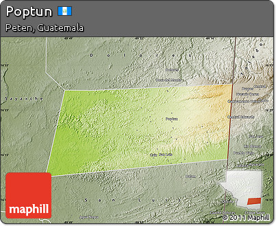 Physical Map of Poptun, semi-desaturated