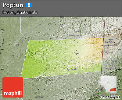 Physical Map of Poptun, semi-desaturated