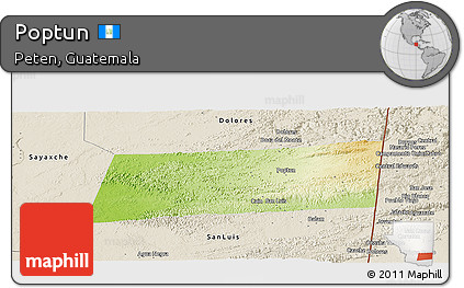 Physical Panoramic Map of Poptun, shaded relief outside