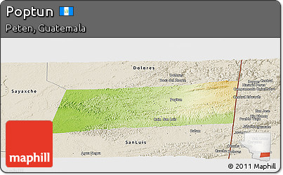 Physical Panoramic Map of Poptun, shaded relief outside