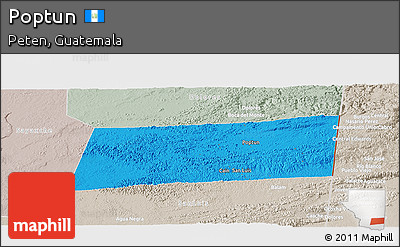Political Panoramic Map of Poptun, lighten, semi-desaturated