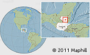 Savanna Style Location Map of Santa Ana, highlighted country, hill shading