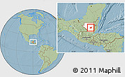 Savanna Style Location Map of Santa Ana, highlighted parent region, hill shading