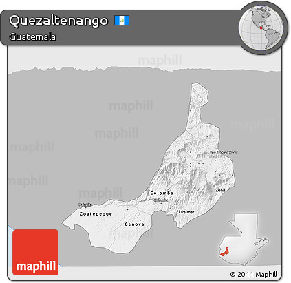 Gray 3D Map of Quezaltenango, single color outside