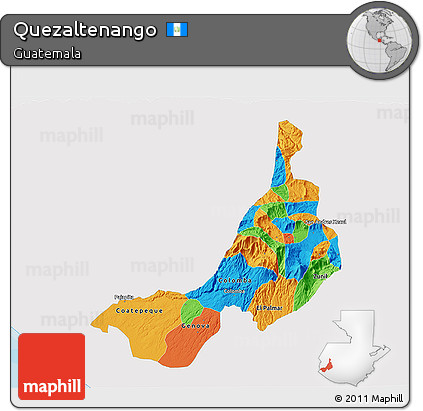 Political 3D Map of Quezaltenango, single color outside
