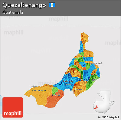 Political 3D Map of Quezaltenango, single color outside