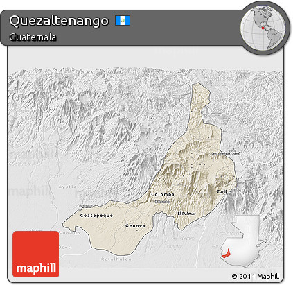 Shaded Relief 3D Map of Quezaltenango, lighten, desaturated