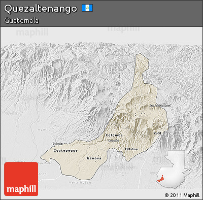 Shaded Relief 3D Map of Quezaltenango, lighten, desaturated