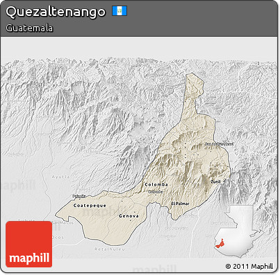 Shaded Relief 3D Map of Quezaltenango, lighten, desaturated