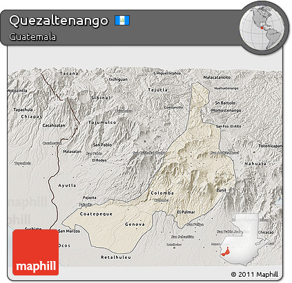 Shaded Relief 3D Map of Quezaltenango, semi-desaturated
