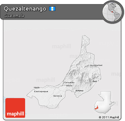 Silver Style 3D Map of Quezaltenango, single color outside