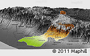 Physical Panoramic Map of Quezaltenango, darken, desaturated