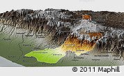 Physical Panoramic Map of Quezaltenango, darken, semi-desaturated