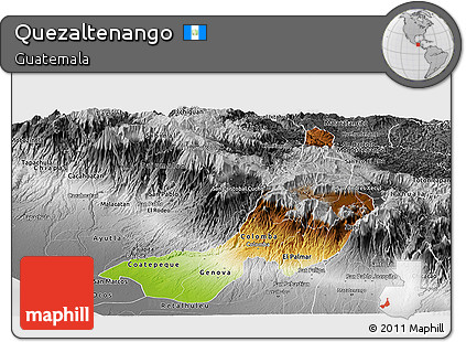 Physical Panoramic Map of Quezaltenango, desaturated