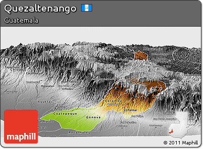 Physical Panoramic Map of Quezaltenango, desaturated