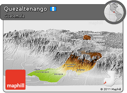 Physical Panoramic Map of Quezaltenango, lighten, desaturated