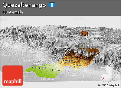 Physical Panoramic Map of Quezaltenango, lighten, desaturated