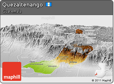 Physical Panoramic Map of Quezaltenango, lighten, desaturated