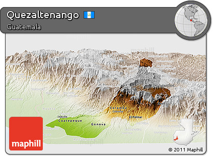 Physical Panoramic Map of Quezaltenango, lighten
