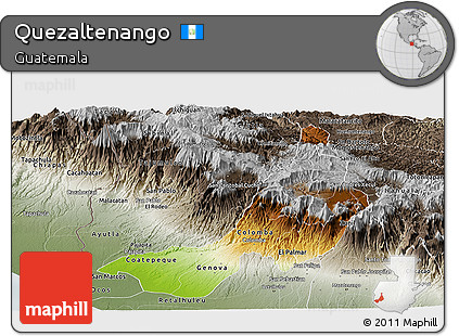 Physical Panoramic Map of Quezaltenango, semi-desaturated