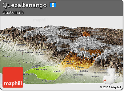 Physical Panoramic Map of Quezaltenango, semi-desaturated