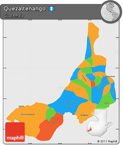 Political Simple Map of Quezaltenango, single color outside