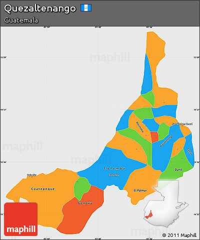 Political Simple Map of Quezaltenango, single color outside