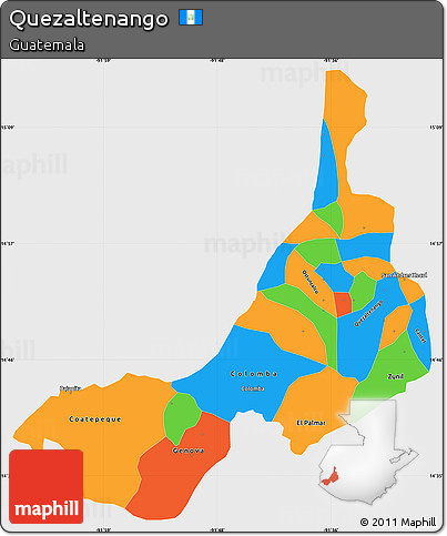 Political Simple Map of Quezaltenango, single color outside