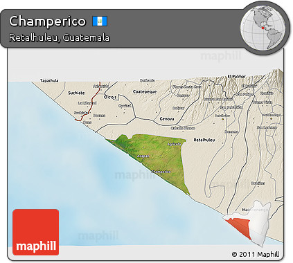 Satellite 3D Map of Champerico, shaded relief outside