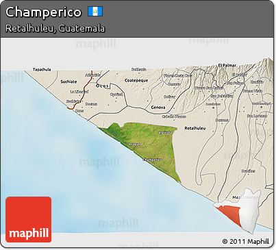 Satellite 3D Map of Champerico, shaded relief outside