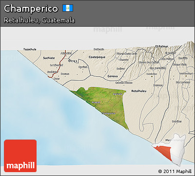 Satellite 3D Map of Champerico, shaded relief outside