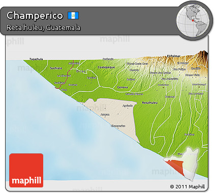 Shaded Relief 3D Map of Champerico, physical outside