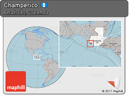 Gray Location Map of Champerico, highlighted country, highlighted parent region, hill shading