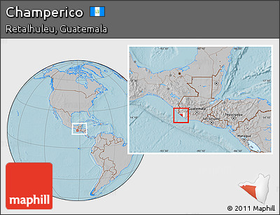 Gray Location Map of Champerico, highlighted parent region, within the entire country, hill shading