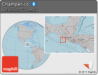 Gray Location Map of Champerico, highlighted parent region, within the entire country, hill shading