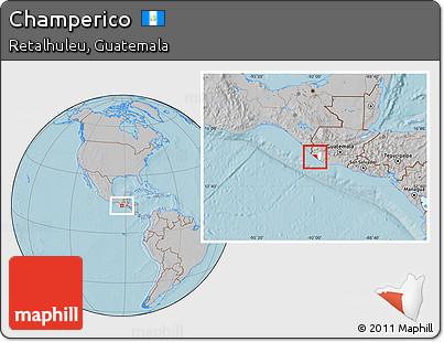 Gray Location Map of Champerico, highlighted parent region, hill shading