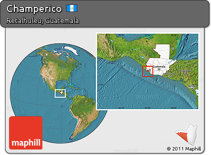 Satellite Location Map of Champerico, highlighted country, highlighted parent region