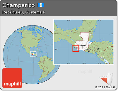 Savanna Style Location Map of Champerico, highlighted country, highlighted parent region, within the entire country