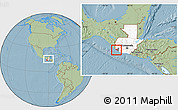 Savanna Style Location Map of Champerico, highlighted country, highlighted parent region, within the entire country, hill shading