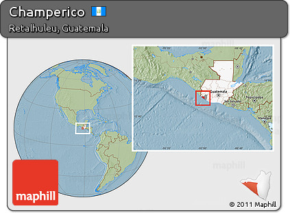 Savanna Style Location Map of Champerico, highlighted country, highlighted parent region, hill shading