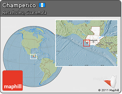 Savanna Style Location Map of Champerico, highlighted country, highlighted parent region, hill shading
