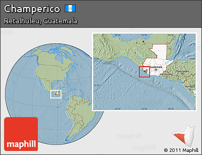 Savanna Style Location Map of Champerico, highlighted country, highlighted parent region, hill shading