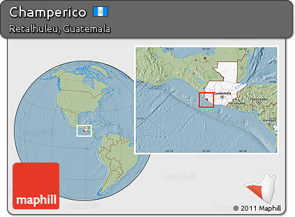 Savanna Style Location Map of Champerico, highlighted country, hill shading