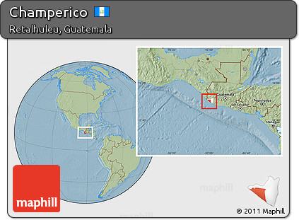 Savanna Style Location Map of Champerico, highlighted parent region, hill shading